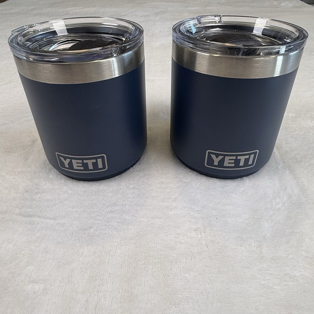 YETI Rambler 10 oz Lowball Navy Tumblers 37th Parallel MagSlider Lids Set of 2